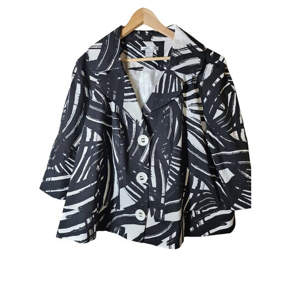PETER NYGARD Black White Geometric Artsy Oversize Buttons Blazer Jacket SZ 24 - Picture 1 of 9